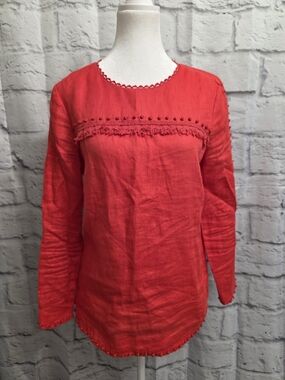J. Crew Embroidered Red 100% Linen Top Size 4
